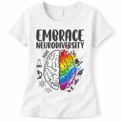 Embrace Neurodiversity Autism Awareness Colorful Brain Womens T-Shirt