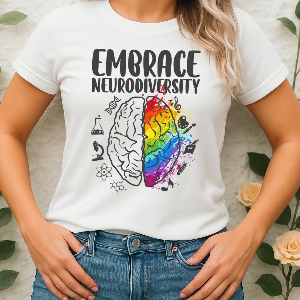 Embrace Neurodiversity Autism Awareness Colorful Brain Womens T-Shirt