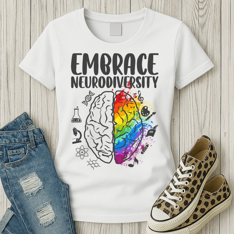 Embrace Neurodiversity Autism Awareness Colorful Brain Womens T-Shirt