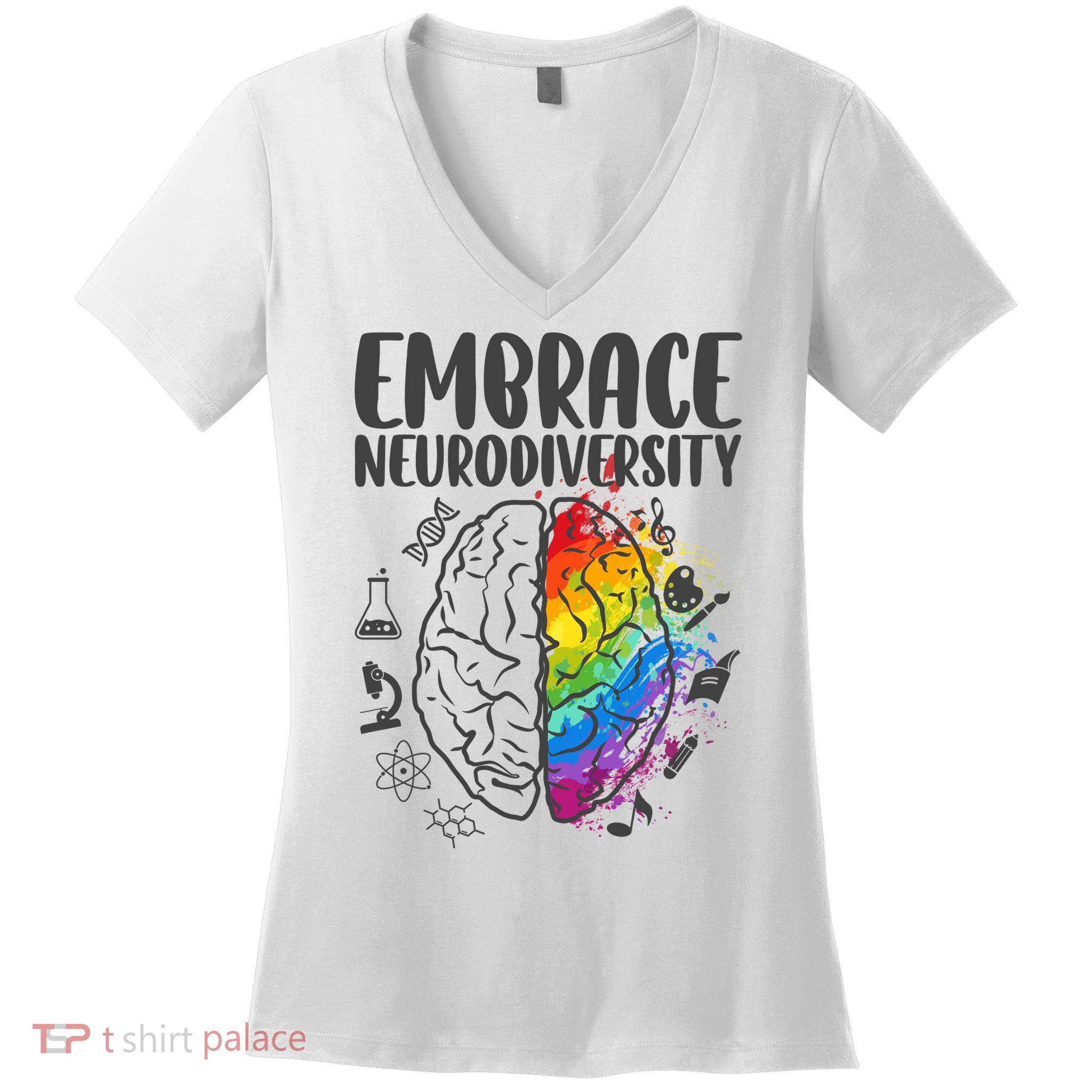 Embrace Neurodiversity Autism Awareness Colorful Brain Women's V-Neck T-Shirt