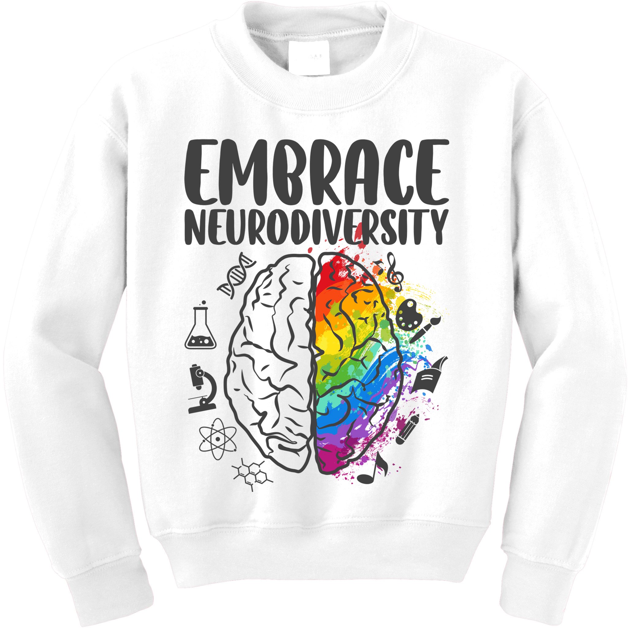 Embrace Neurodiversity Autism Awareness Colorful Brain Kids Sweatshirt