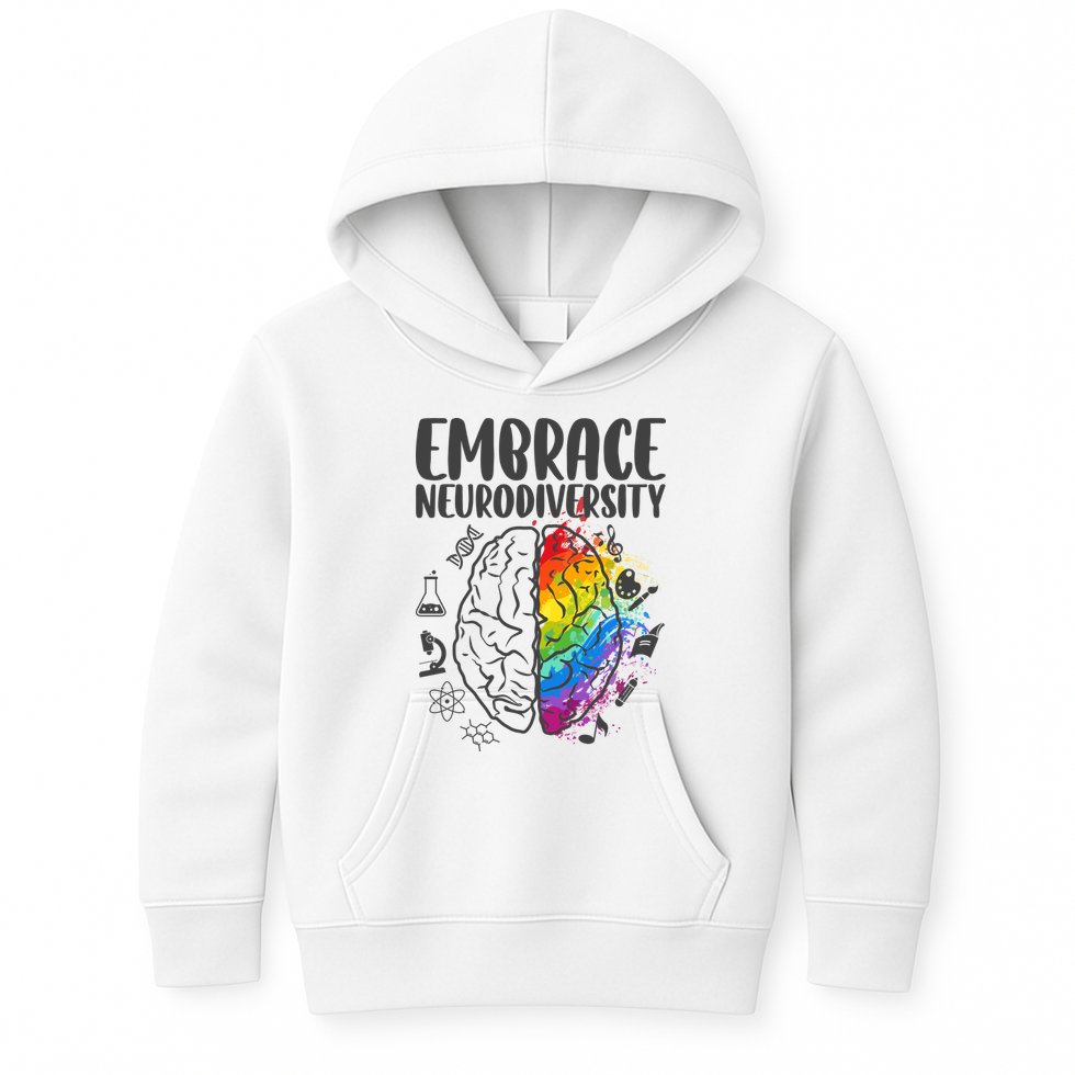 Embrace Neurodiversity Autism Awareness Colorful Brain Kids Hoodie