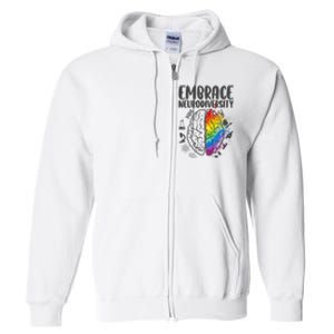 Embrace Neurodiversity Autism Awareness Colorful Brain Full Zip Hoodie