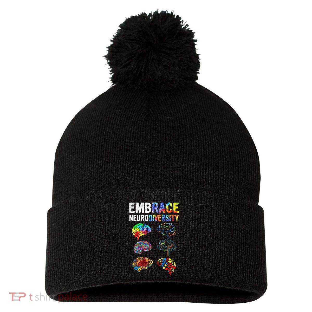 Embrace Neurodiversity Autism Awareness ASD Pom Pom 12in Knit Beanie