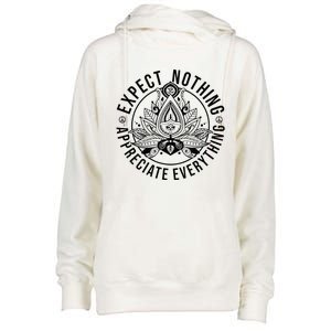 Expect Nothing Appreciate Everything Spiritual Lotus Yoga Womens Funnel Neck Pullover Hood