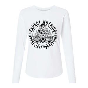 Expect Nothing Appreciate Everything Spiritual Lotus Yoga Womens Cotton Relaxed Long Sleeve T-Shirt