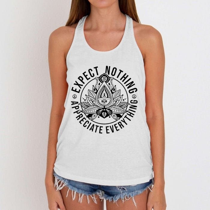 Expect Nothing Appreciate Everything Spiritual Lotus Yoga Women's Knotted Racerback Tank