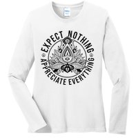 Expect Nothing Appreciate Everything Spiritual Lotus Yoga Ladies Long Sleeve Shirt