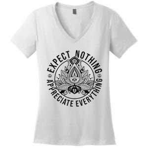 Expect Nothing Appreciate Everything Spiritual Lotus Yoga Women's V-Neck T-Shirt