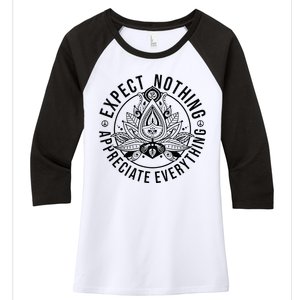 Expect Nothing Appreciate Everything Spiritual Lotus Yoga Women's Tri-Blend 3/4-Sleeve Raglan Shirt