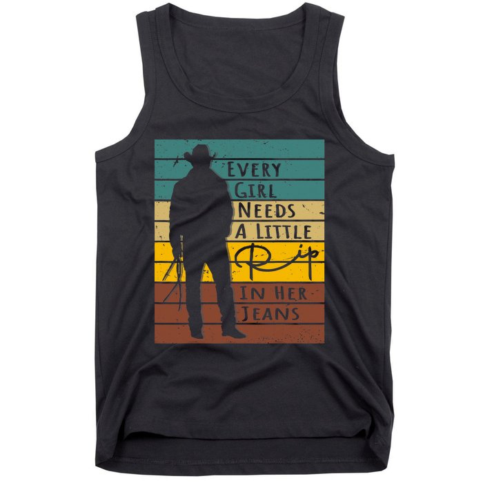 Every  Needs A Little Rip In Her Jeans Funny Quote Tank Top