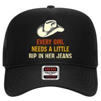 Every  Needs A Little Rip In Her Jeans Vintage Retro High Crown Mesh Back Trucker Hat