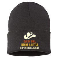 Every  Needs A Little Rip In Her Jeans Vintage Retro Sustainable Knit Beanie