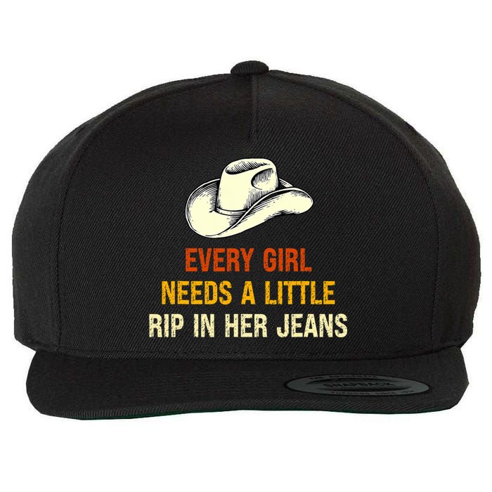 Every  Needs A Little Rip In Her Jeans Vintage Retro Wool Snapback Cap