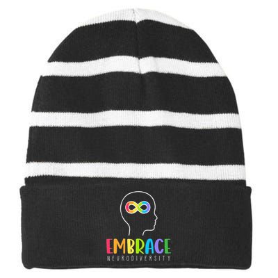 Embrace Neurodiversity Autism Striped Beanie with Solid Band