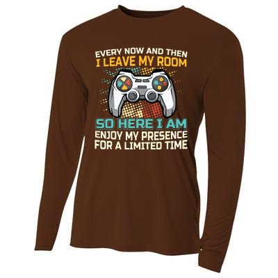 Every Now And Then I Leave My Room Funny Gaming Gamer Gift Cooling Performance Long Sleeve Crew