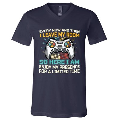 Every Now And Then I Leave My Room Funny Gaming Gamer Gift V-Neck T-Shirt