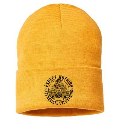 Expect Nothing Appreciate Everything Spiritual Lotus Yoga Sustainable Knit Beanie