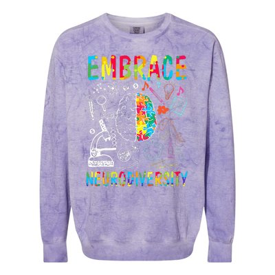 Embrace Neurodiversity Autism Awareness ASD Colorblast Crewneck Sweatshirt