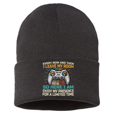 Every Now And Then I Leave My Room Funny Gaming Gamer Gift Sustainable Knit Beanie