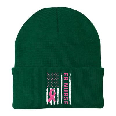 ER Nurse American Flag Nurse Breast Cancer Awareness Knit Cap Winter Beanie