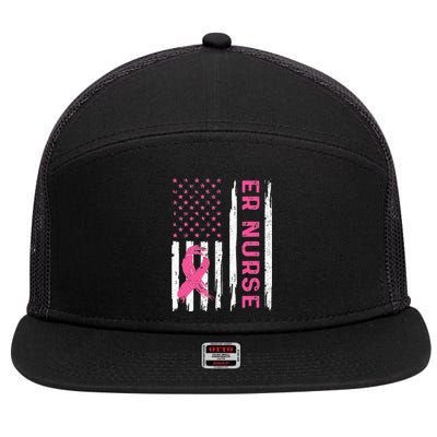 ER Nurse American Flag Nurse Breast Cancer Awareness 7 Panel Mesh Trucker Snapback Hat