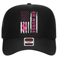 ER Nurse American Flag Nurse Breast Cancer Awareness High Crown Mesh Back Trucker Hat