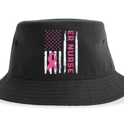 ER Nurse American Flag Nurse Breast Cancer Awareness Sustainable Bucket Hat