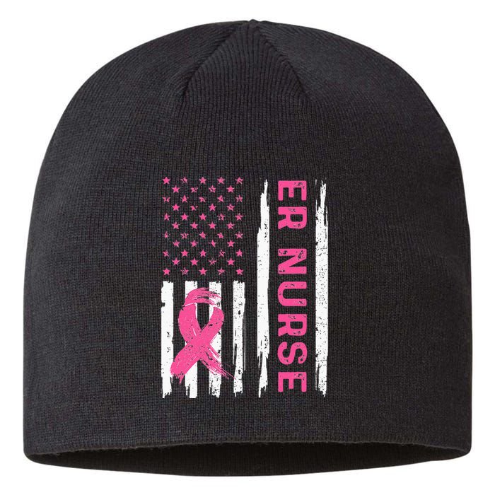 ER Nurse American Flag Nurse Breast Cancer Awareness Sustainable Beanie