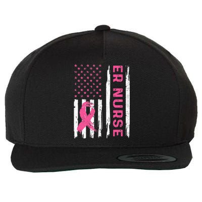 ER Nurse American Flag Nurse Breast Cancer Awareness Wool Snapback Cap