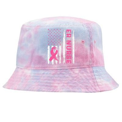 ER Nurse American Flag Nurse Breast Cancer Awareness Tie-Dyed Bucket Hat