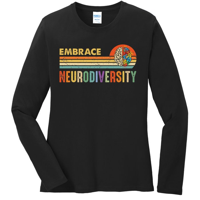 Embrace Neurodiversity Autism Awareness ASD ADHD Vintage Ladies Long Sleeve Shirt