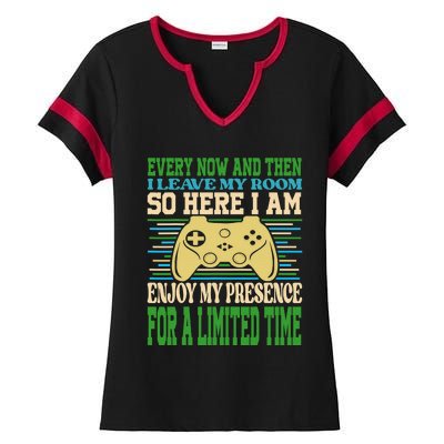 Every Now And Then I Leave My Room Gaming Funny Gamers Ladies Halftime Notch Neck Tee