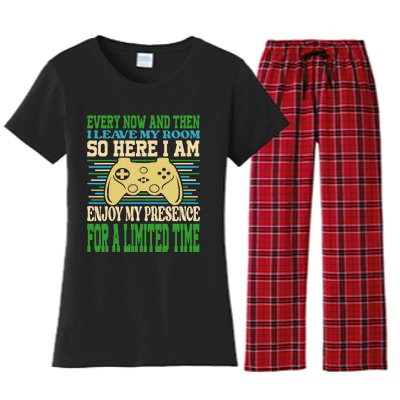 Every Now And Then I Leave My Room Gaming Funny Gamers Women's Flannel Pajama Set