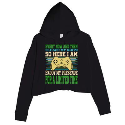 Every Now And Then I Leave My Room Gaming Funny Gamers Crop Fleece Hoodie