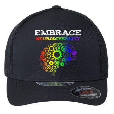 Embrace Neurodiversity Autism ADHD Rainbow Brain Screws Flexfit Unipanel Trucker Cap