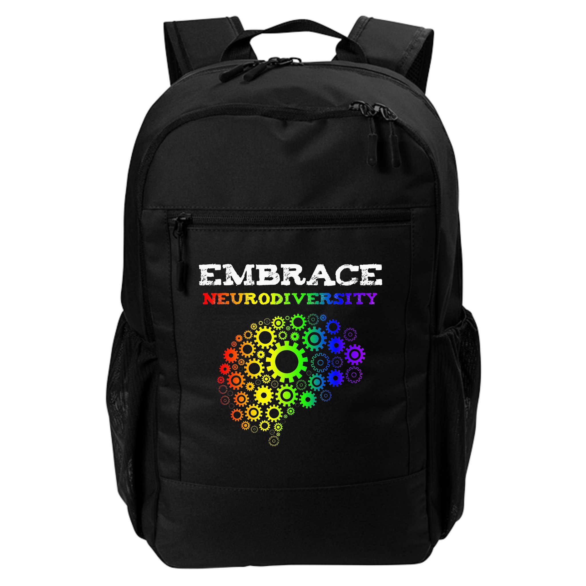 Embrace Neurodiversity Autism ADHD Rainbow Brain Screws Backpack