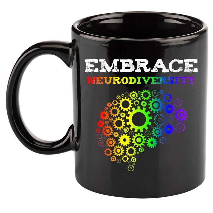 Embrace Neurodiversity Autism ADHD Rainbow Brain Screws 11oz C Handle Ceramic Mug