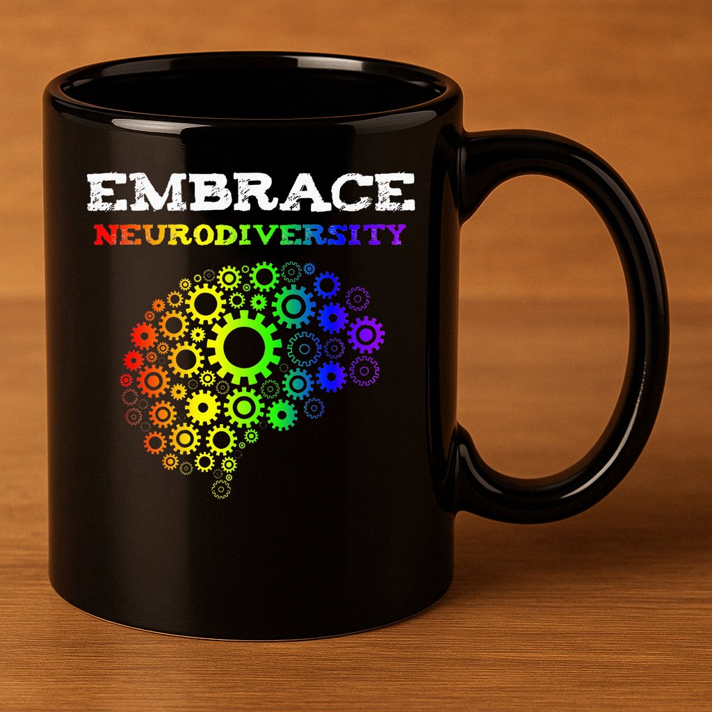 Embrace Neurodiversity Autism ADHD Rainbow Brain Screws 11oz C Handle Ceramic Mug