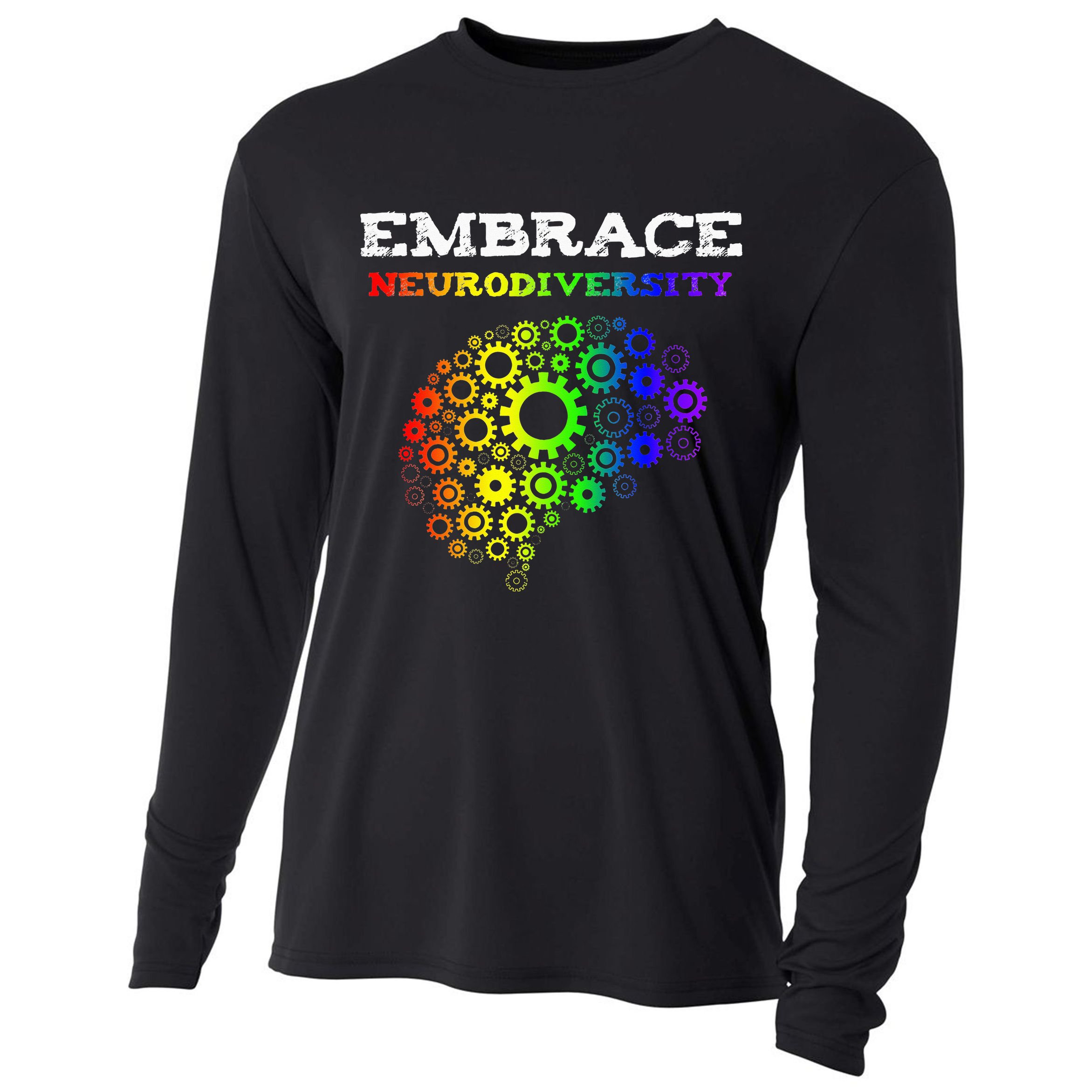 Embrace Neurodiversity Autism ADHD Rainbow Brain Screws Cooling Performance Long Sleeve Crew