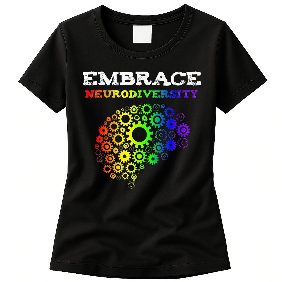 Embrace Neurodiversity Autism ADHD Rainbow Brain Screws Womens T-Shirt
