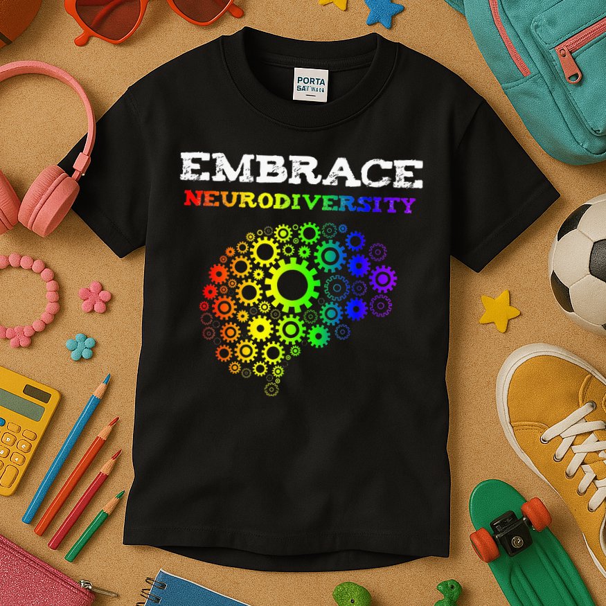 Embrace Neurodiversity Autism ADHD Rainbow Brain Screws Kids T-Shirt