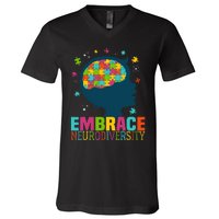 Embrace Neurodiversity Autism Awareness ASD Neurodiversity V-Neck T-Shirt