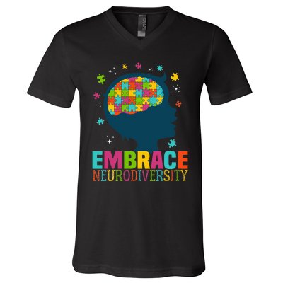 Embrace Neurodiversity Autism Awareness ASD Neurodiversity V-Neck T-Shirt