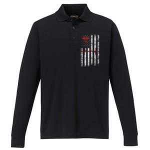 ER Nurse American Flag Design Emergency Nurses Day Performance Long Sleeve Polo