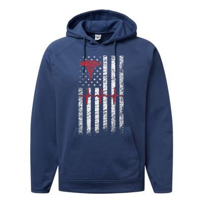 ER Nurse American Flag Design Emergency Nurses Day Performance Fleece Hoodie