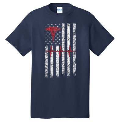 ER Nurse American Flag Design Emergency Nurses Day Tall T-Shirt