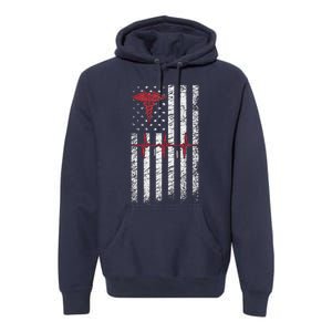 ER Nurse American Flag Design Emergency Nurses Day Premium Hoodie