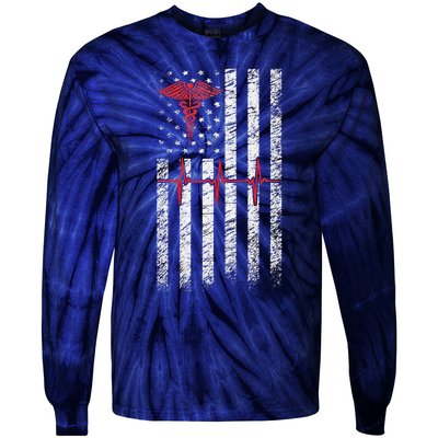 ER Nurse American Flag Design Emergency Nurses Day Tie-Dye Long Sleeve Shirt