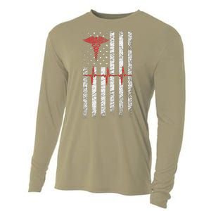 ER Nurse American Flag Design Emergency Nurses Day Cooling Performance Long Sleeve Crew